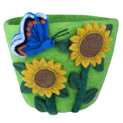 Hand-Felted Sunflower Felt Planter Pot | Fits Up to 5.5" Plant | Handmade in Nepal