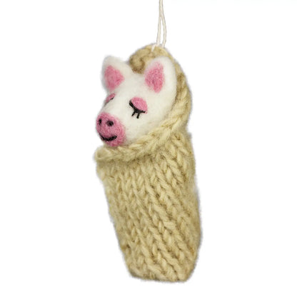 Hand-Felted Baby Pig Ornament | Fair Trade | 4"