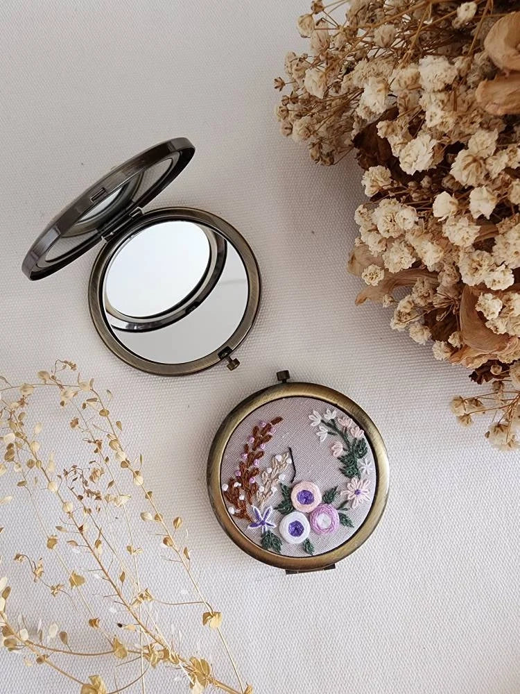 Floral Embroidered Compact Mirro