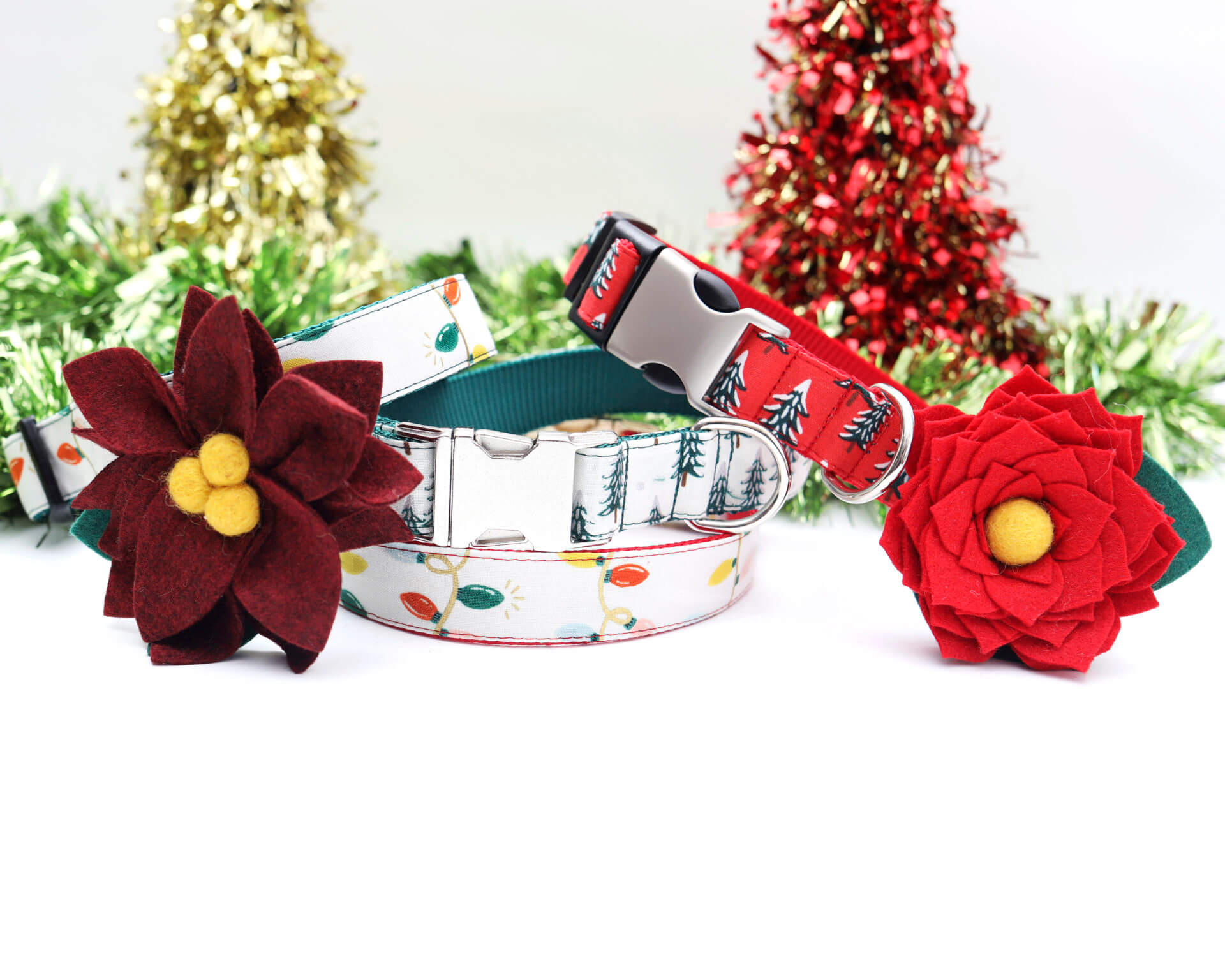 Poinsettia Holiday Dog Collar Flower