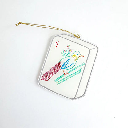 Mahjong “Bird Bam” Acrylic Ornament – 4" Holiday Gift for Mahjong Lovers