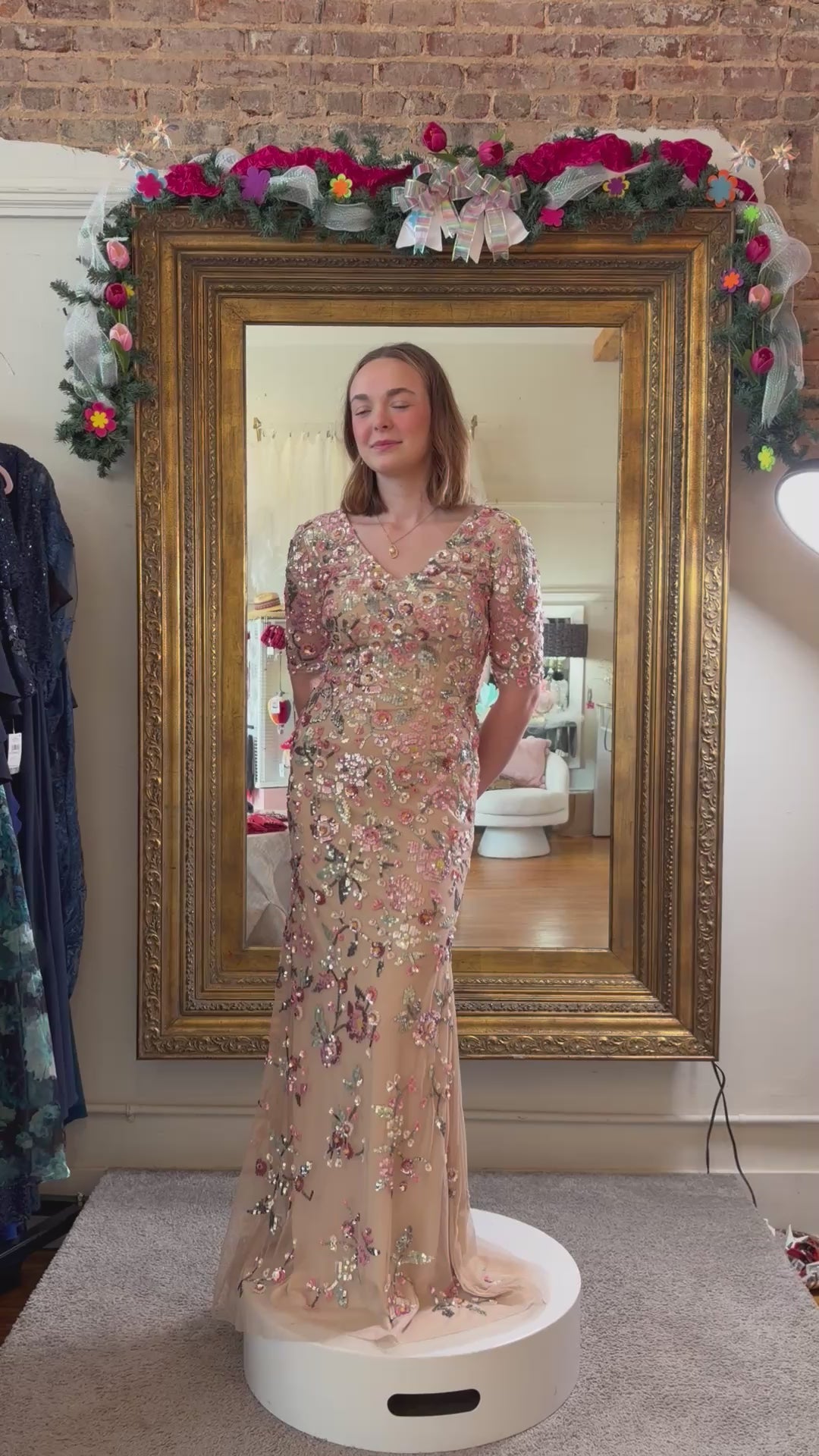 Alyce Paris Floral Sequin Beaded Gown – Nude/Multi | Size 2 | Formal