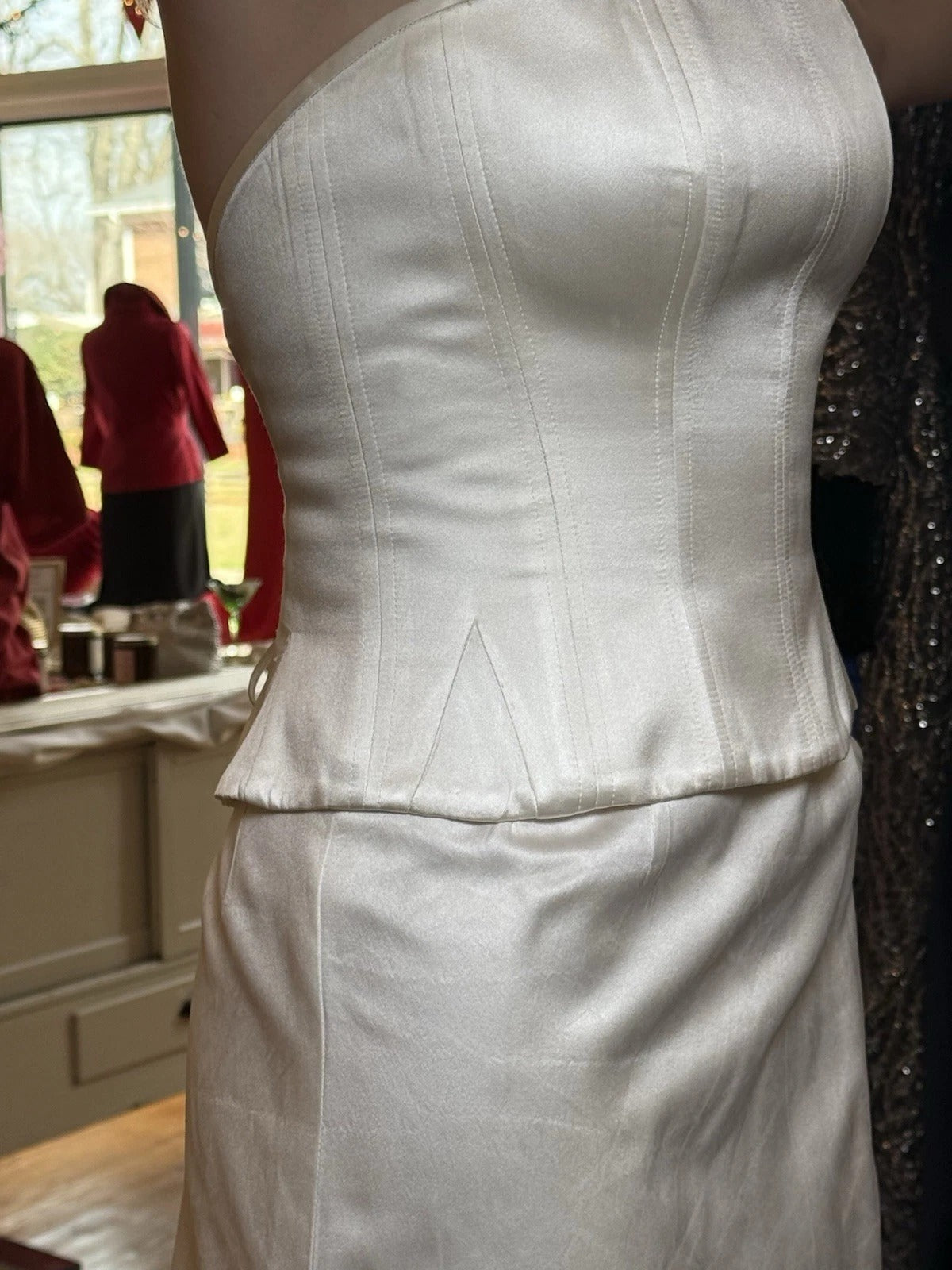 Ivory Satin Strapless Corset Back Wedding Gown