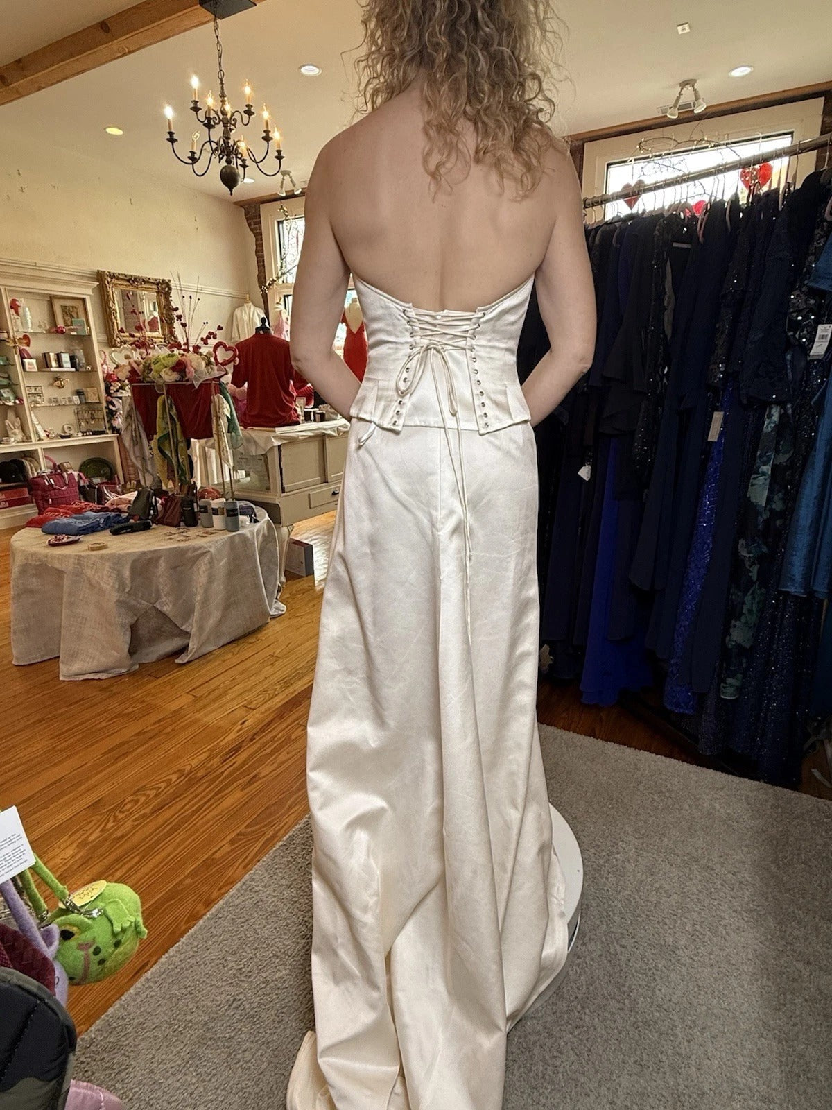 Ivory Satin Strapless Corset Back Wedding Gown