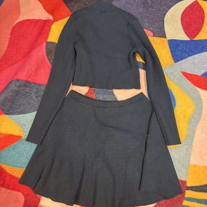 Fleur du Mal - Ribbed Knit Crop Top & Skirt Two-Piece Set