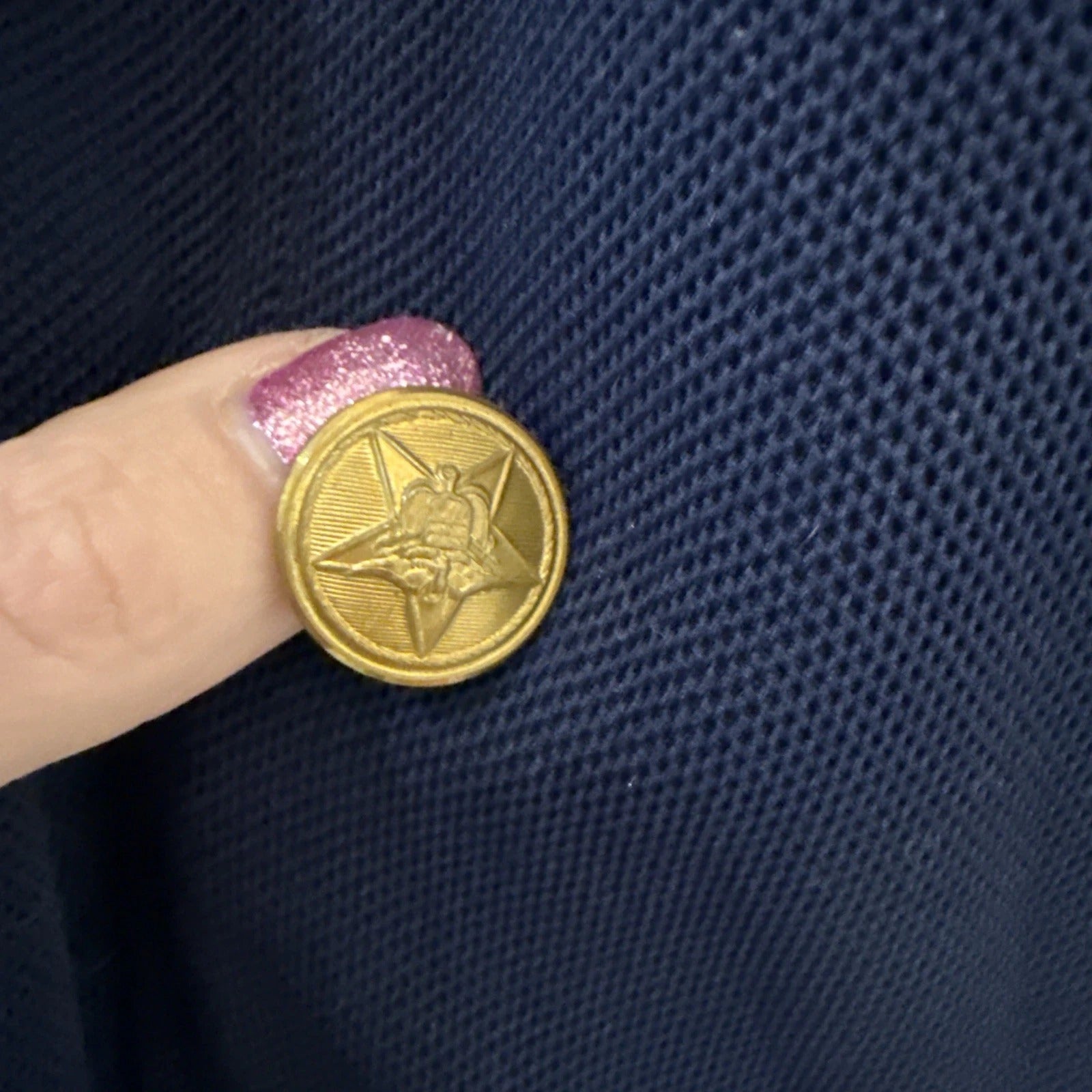 Vintage Butte Knit - Navy Gold Crest Buttons Breasted Coat Dress