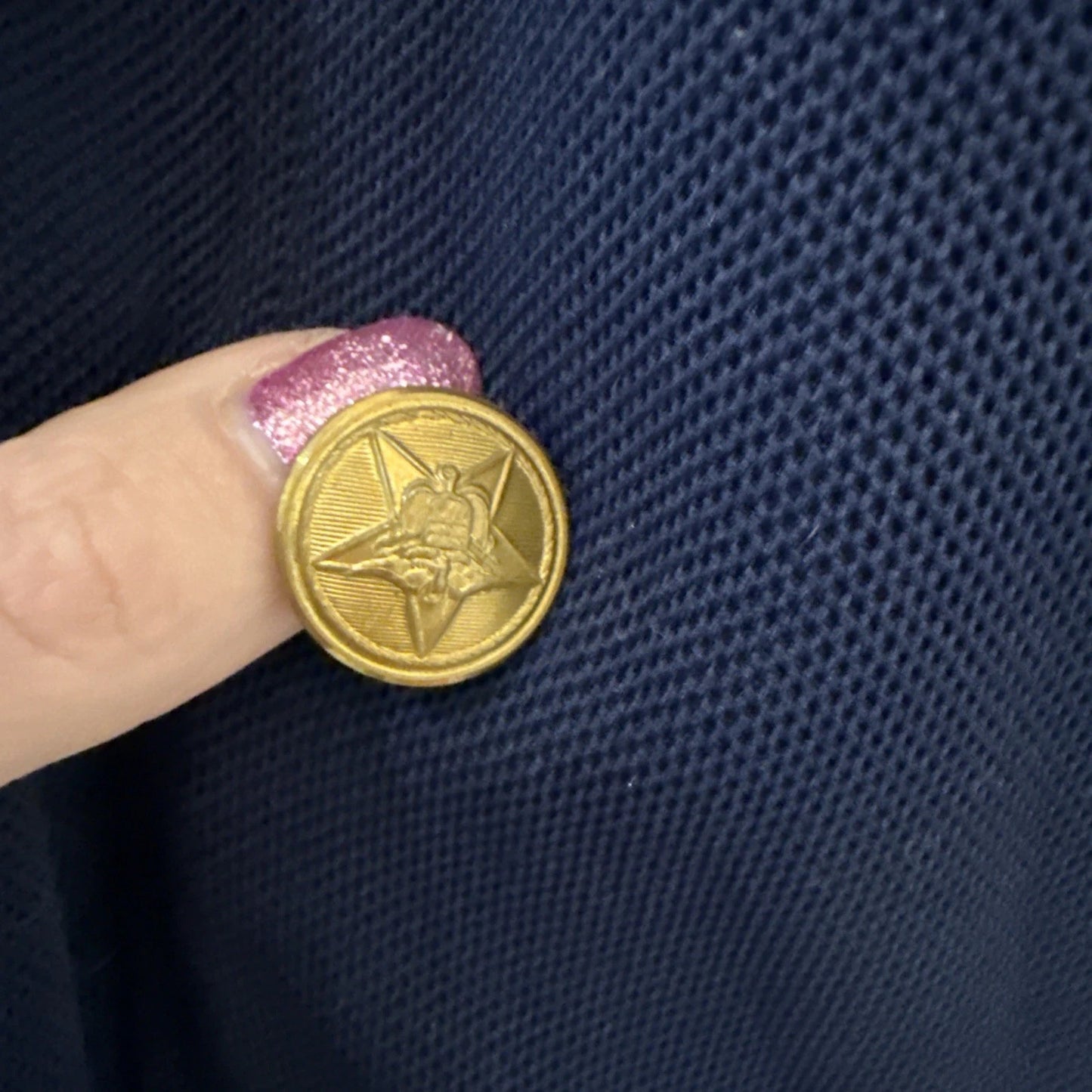 Vintage Butte Knit - Navy Gold Crest Buttons Breasted Coat Dress
