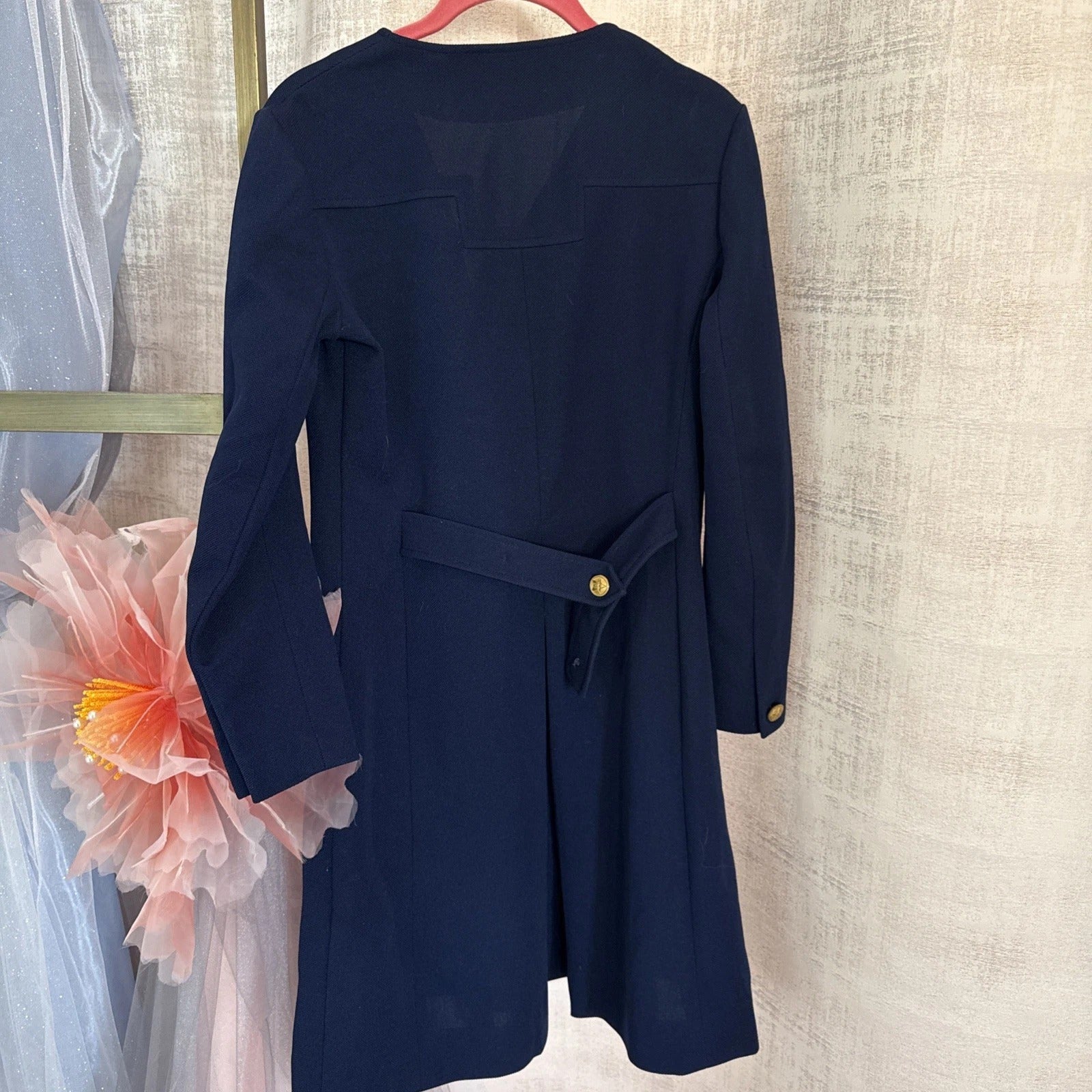 Vintage Butte Knit - Navy Gold Crest Buttons Breasted Coat Dress