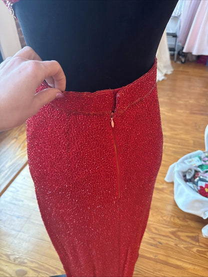 Vintage Sean Collection- Cherry Red Beaded Silk  Gown