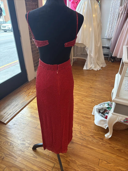 Vintage Sean Collection- Cherry Red Beaded Silk  Gown