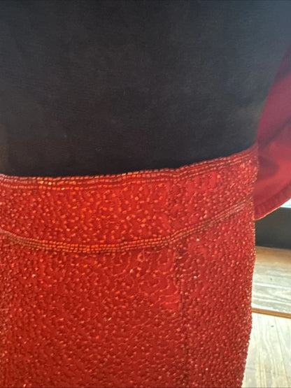 Vintage Sean Collection- Cherry Red Beaded Silk  Gown