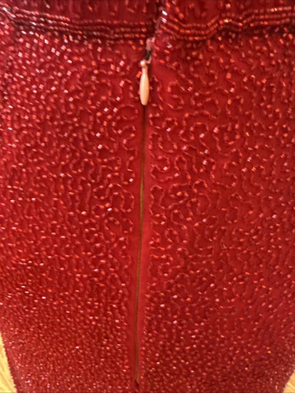 Vintage Sean Collection- Cherry Red Beaded Silk  Gown