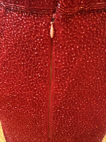 Vintage Sean Collection- Cherry Red Beaded Silk  Gown