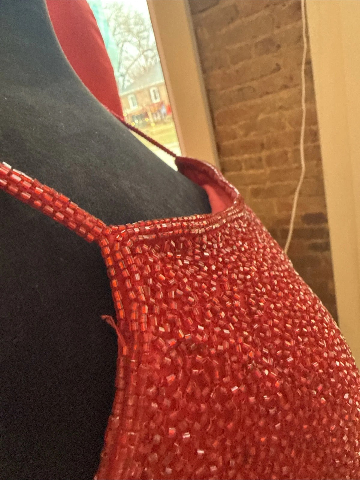 Vintage Sean Collection- Cherry Red Beaded Silk  Gown