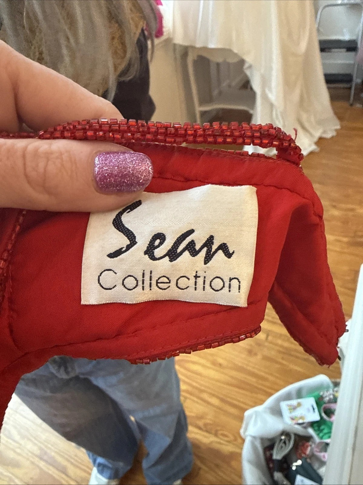 Vintage Sean Collection- Cherry Red Beaded Silk  Gown