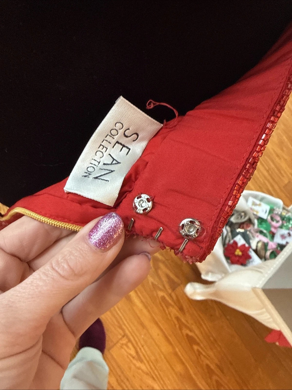 Vintage Sean Collection- Cherry Red Beaded Silk  Gown