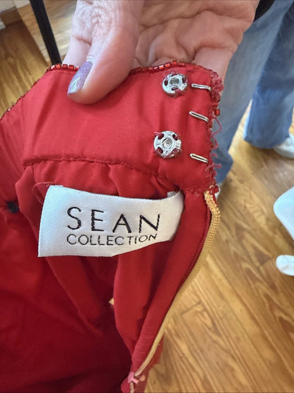 Vintage Sean Collection- Cherry Red Beaded Silk  Gown