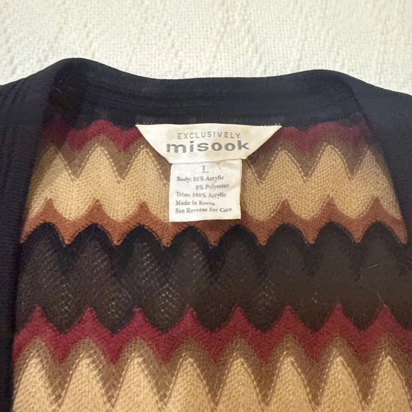 Misook Long Cardigan Jacket | Earth Tone Chevron Knit