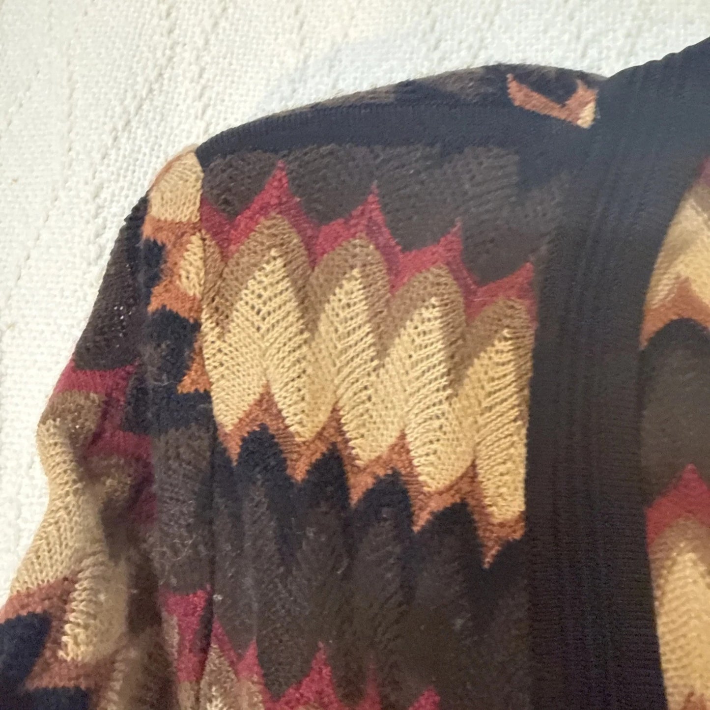 Misook Long Cardigan Jacket | Earth Tone Chevron Knit