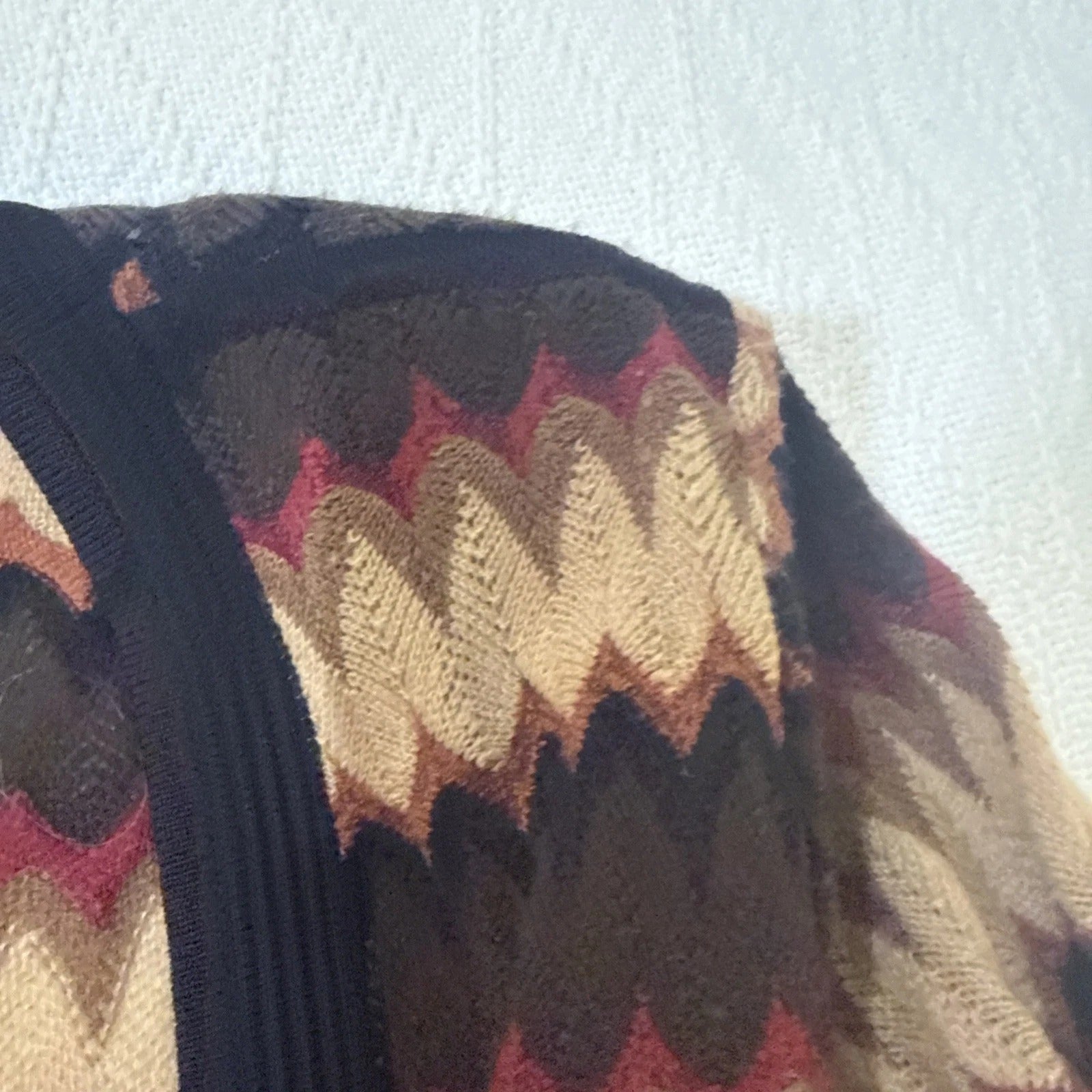 Misook Long Cardigan Jacket | Earth Tone Chevron Knit