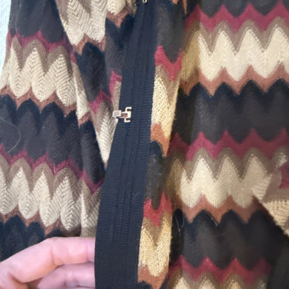 Misook Long Cardigan Jacket | Earth Tone Chevron Knit