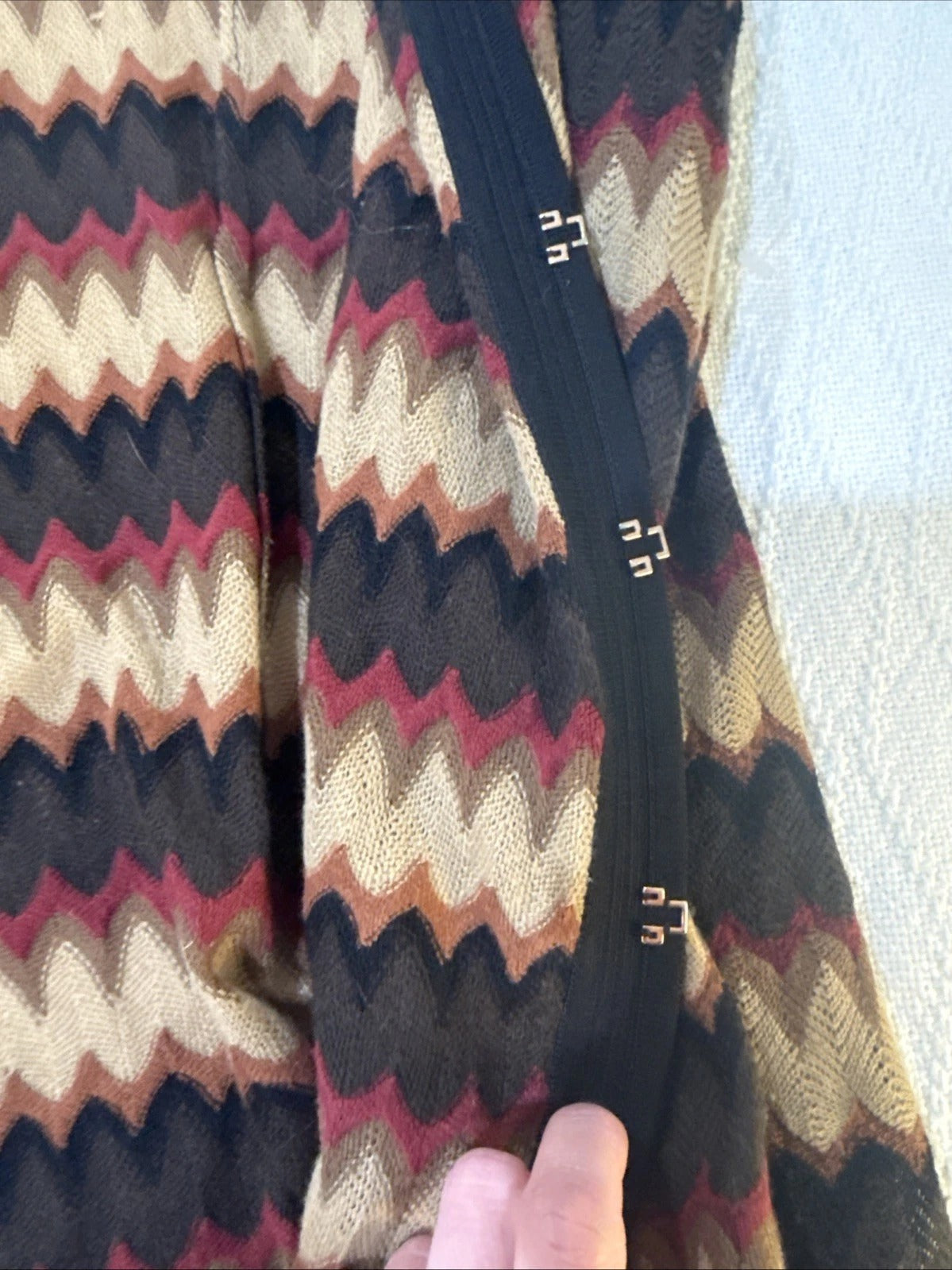 Misook Long Cardigan Jacket | Earth Tone Chevron Knit