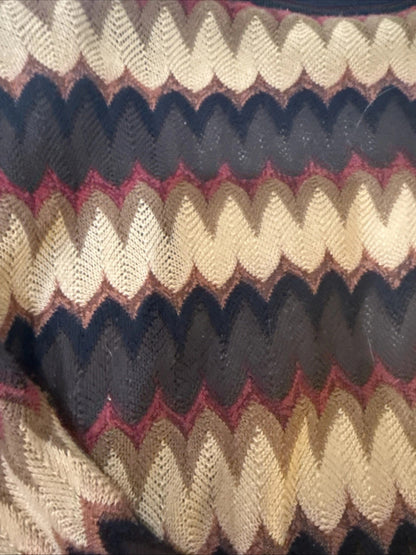 Misook Long Cardigan Jacket | Earth Tone Chevron Knit