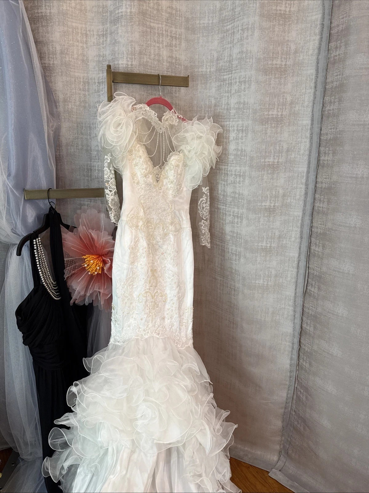 Vintage San-Martin Mermaid Pearl Back Draping Wedding Gown