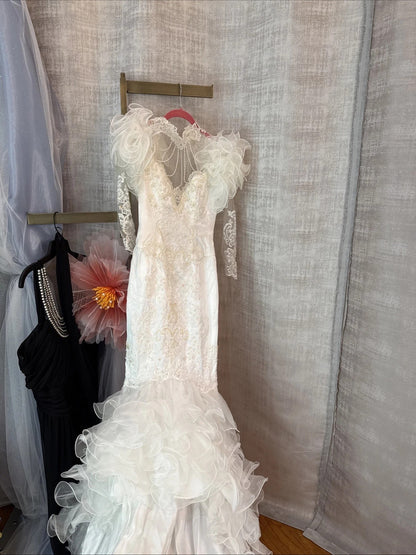 Vintage San-Martin Mermaid Pearl Back Draping Wedding Gown