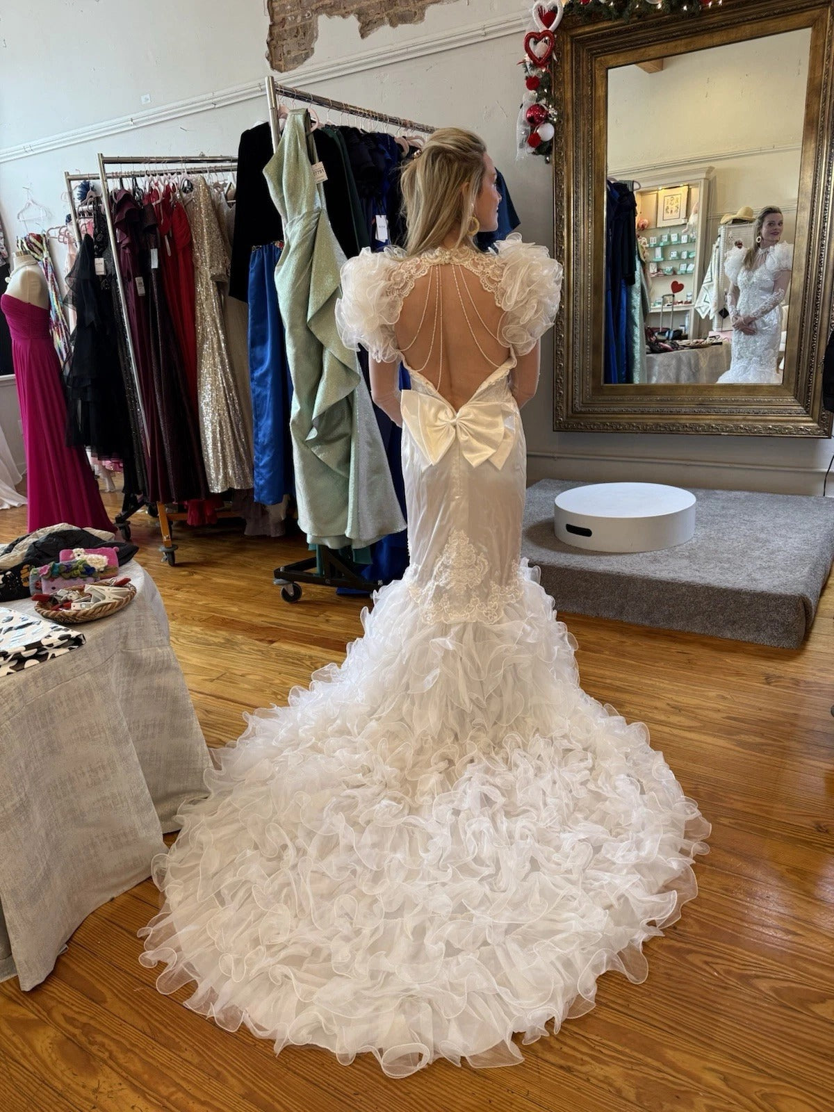 Vintage San-Martin Mermaid Pearl Back Draping Wedding Gown