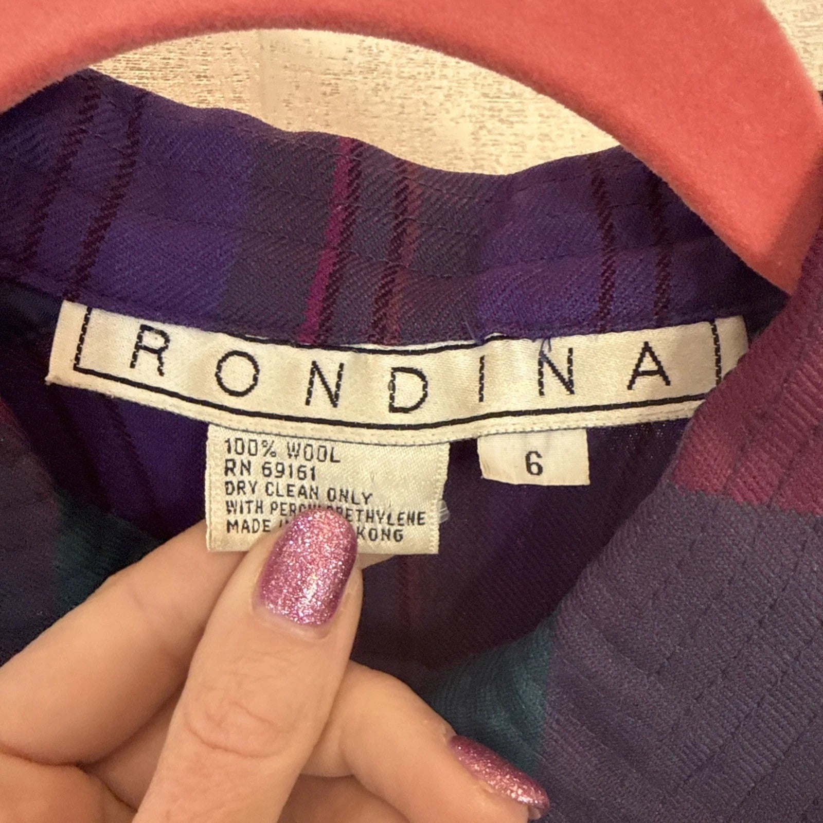 Vintage Rondina Wool Plaid Rhinestone Button Shacket