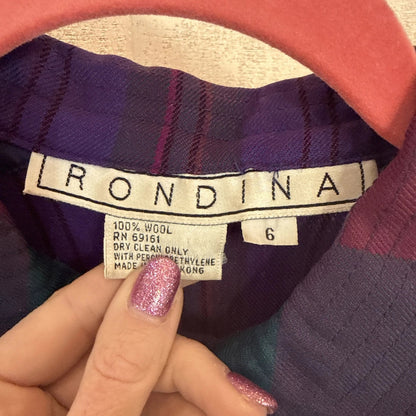 Vintage Rondina Wool Plaid Rhinestone Button Shacket