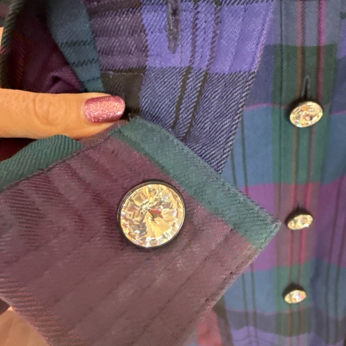 Vintage Rondina Wool Plaid Rhinestone Button Shacket