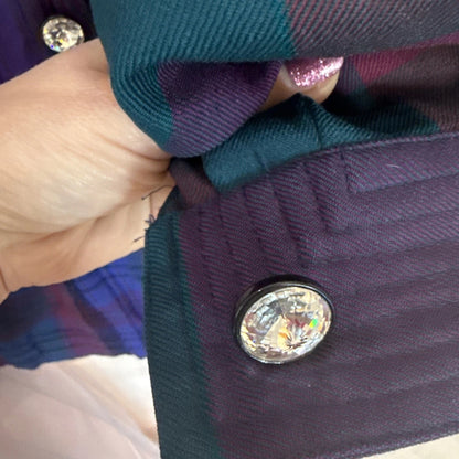 Vintage Rondina Wool Plaid Rhinestone Button Shacket