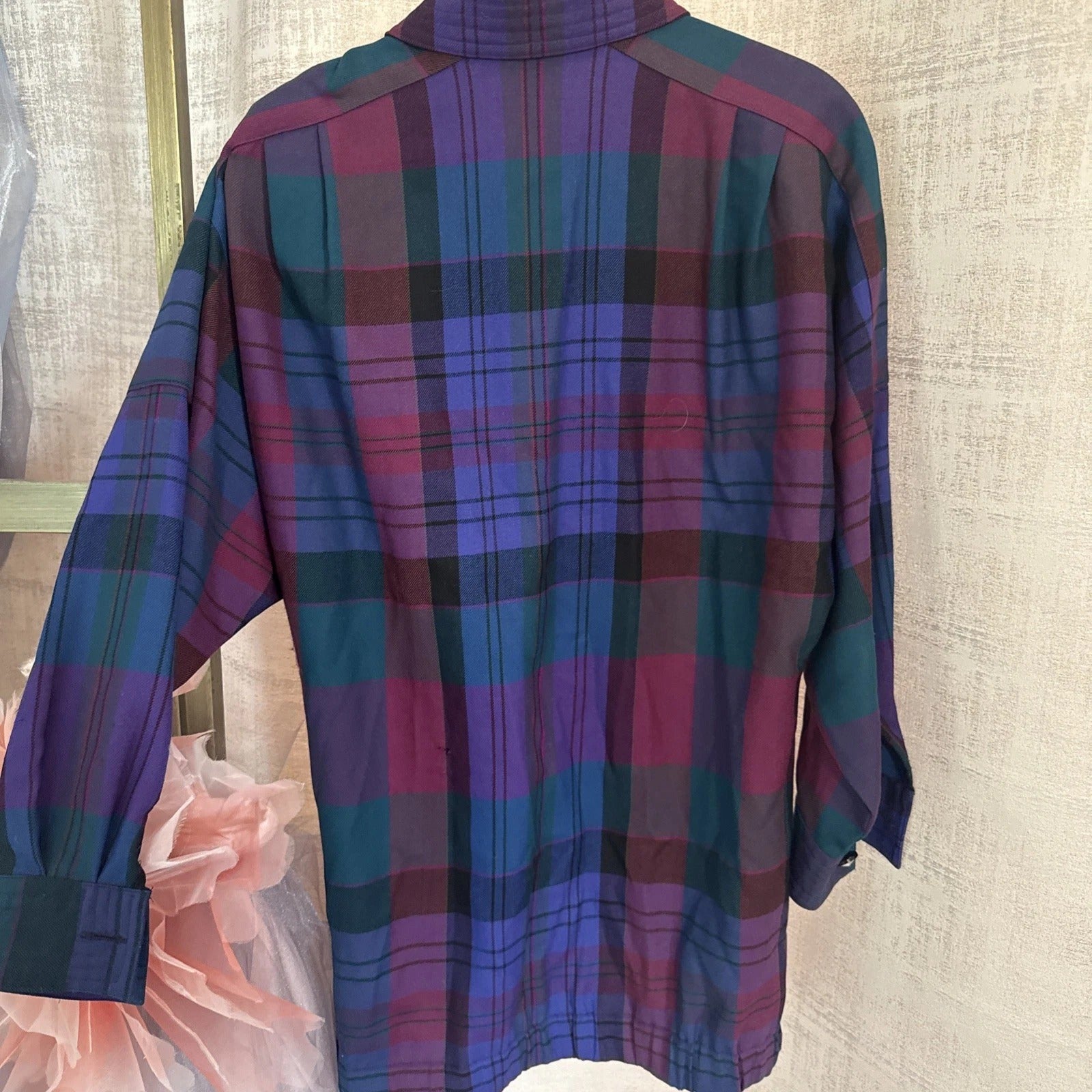 Vintage Rondina Wool Plaid Rhinestone Button Shacket