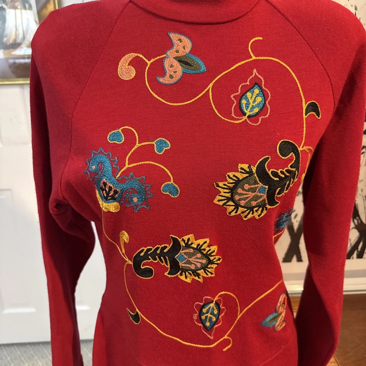 Andrea Jovine - Pure Wool Embroidered Bodycon Red Dress