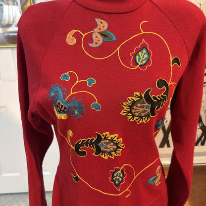 Andrea Jovine - Pure Wool Embroidered Bodycon Red Dress