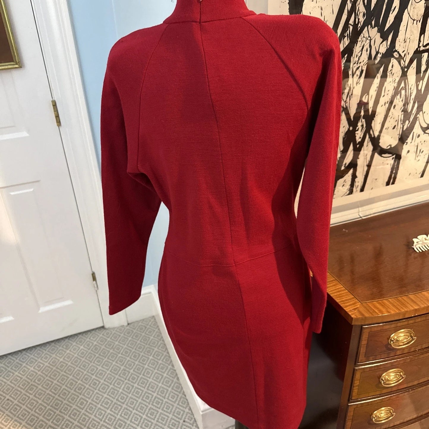 Andrea Jovine - Pure Wool Embroidered Bodycon Red Dress