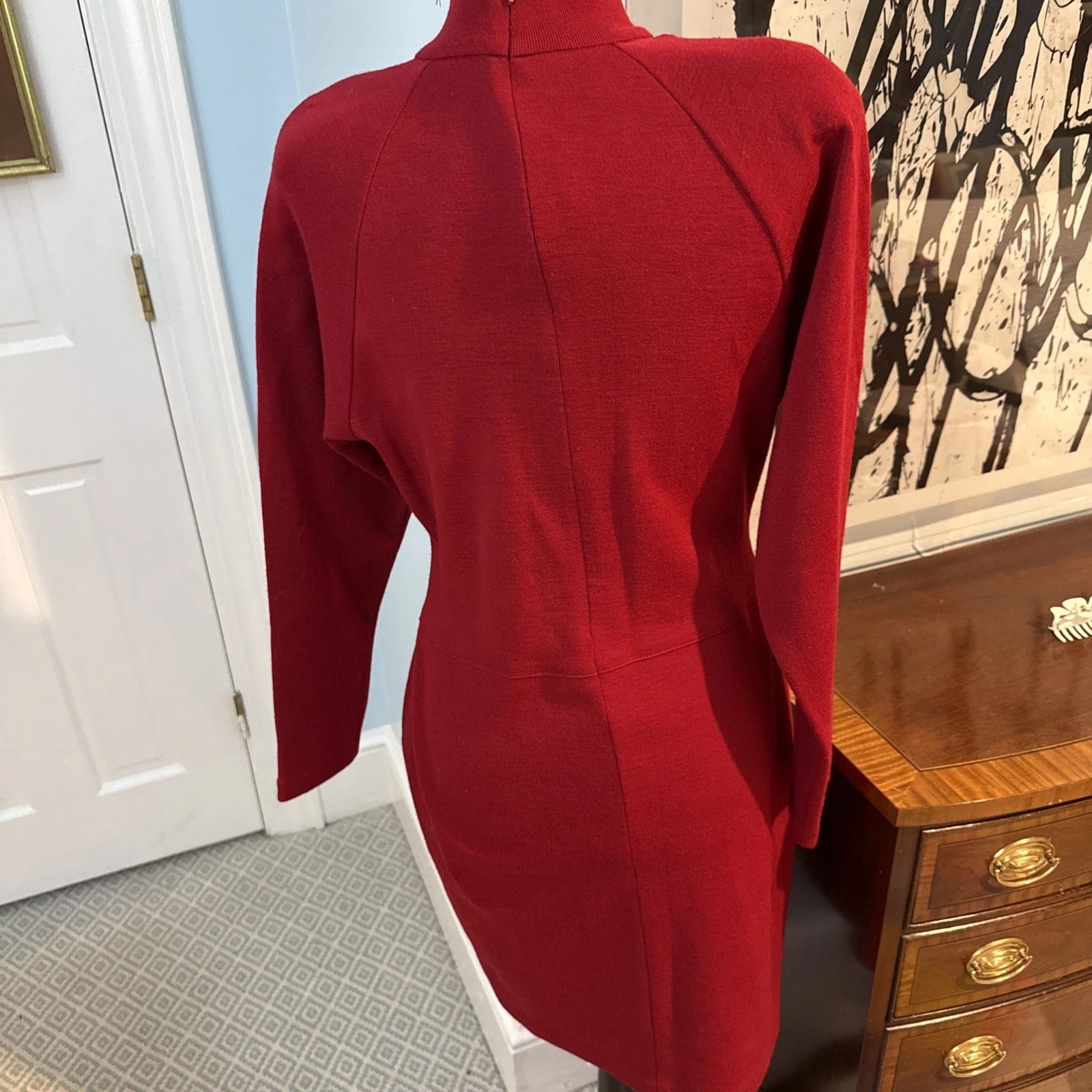 Andrea Jovine - Pure Wool Embroidered Bodycon Red Dress