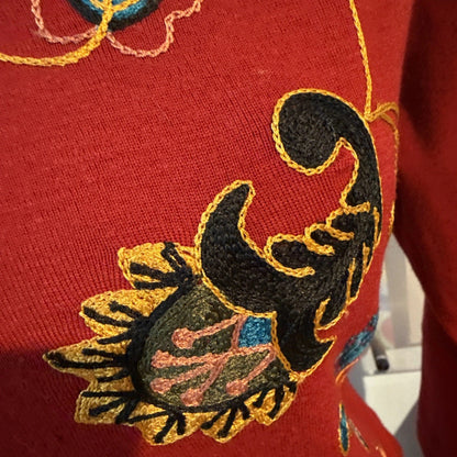 Andrea Jovine - Pure Wool Embroidered Bodycon Red Dress