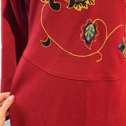 Andrea Jovine - Pure Wool Embroidered Bodycon Red Dress
