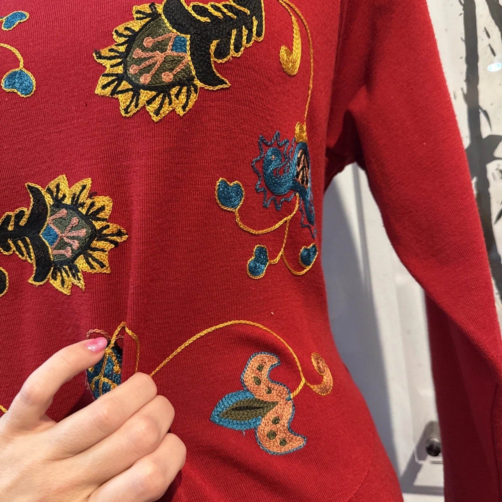 Andrea Jovine - Pure Wool Embroidered Bodycon Red Dress