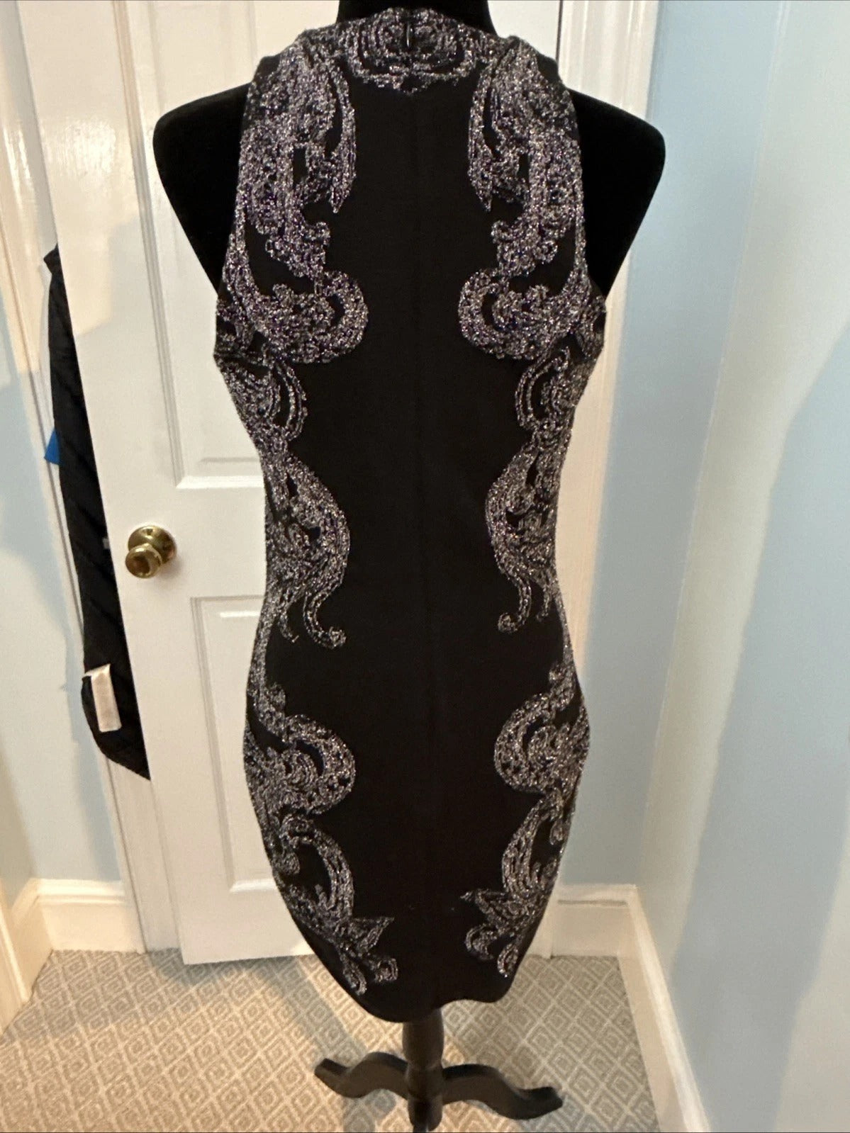 Balmain Paris - Black Metallic Silver Bodycon Dress FR 44