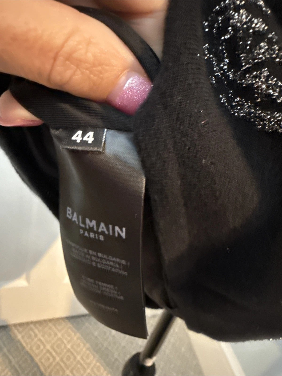 Balmain Paris - Black Metallic Silver Bodycon Dress FR 44