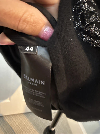 Balmain Paris - Black Metallic Silver Bodycon Dress FR 44