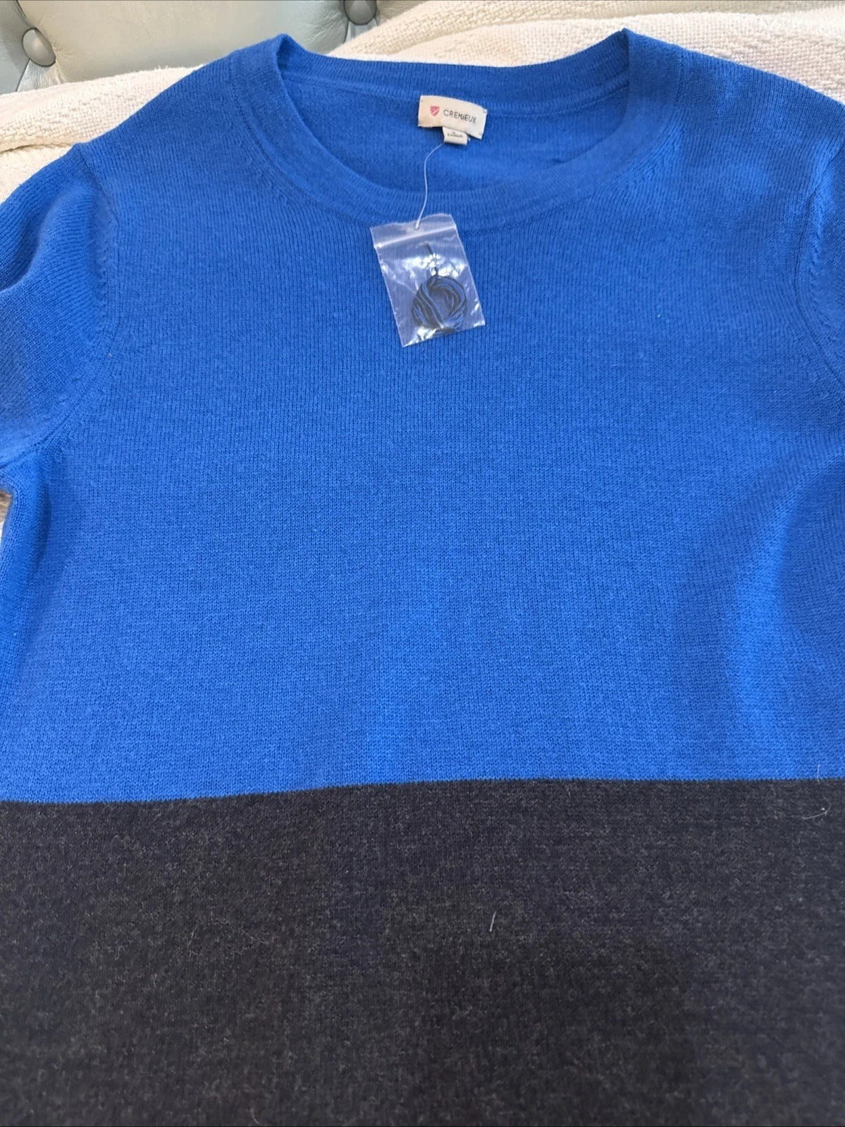 Cremieux - Wool Cashmere Colorblock Knit Shift Dress, Royal Blue + Charcoal Black