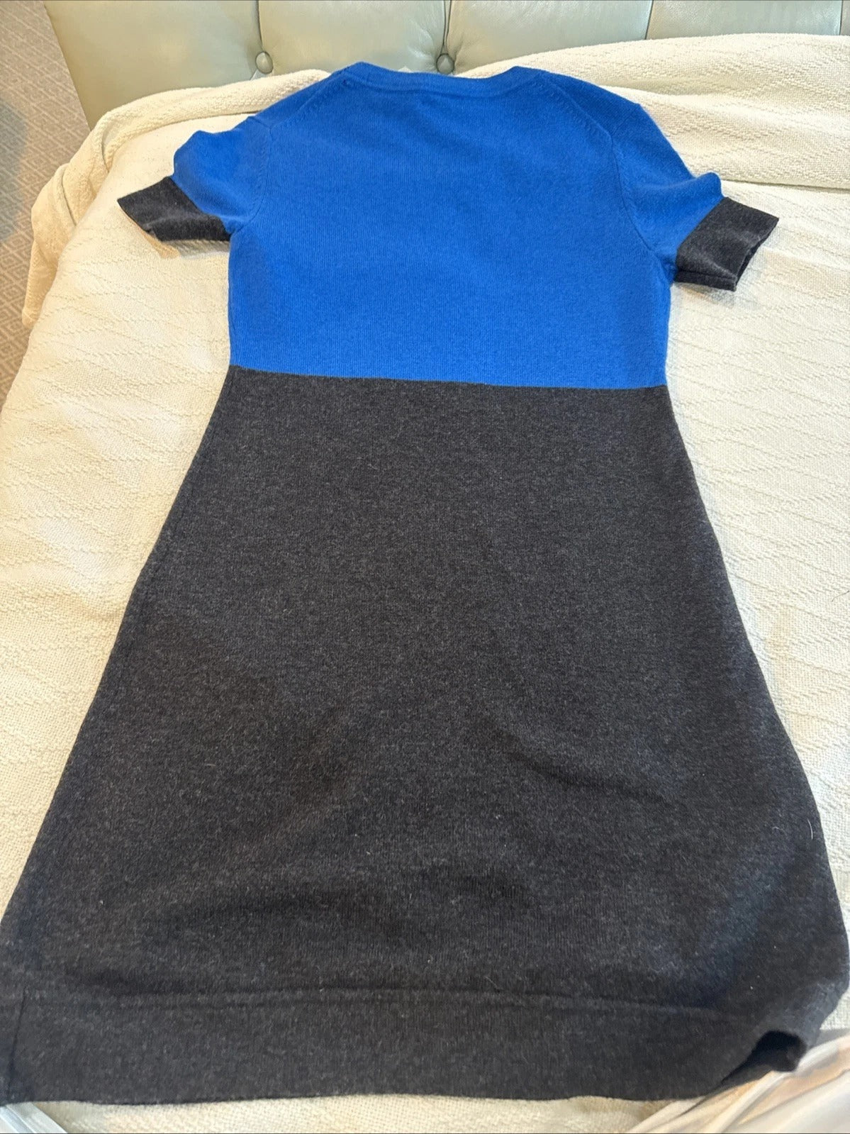 Cremieux - Wool Cashmere Colorblock Knit Shift Dress, Royal Blue + Charcoal Black