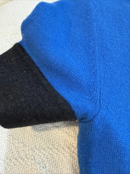 Cremieux - Wool Cashmere Colorblock Knit Shift Dress, Royal Blue + Charcoal Black