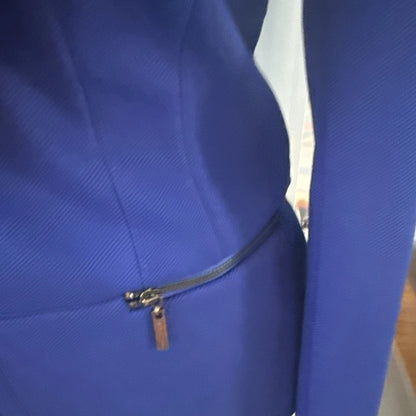 Dana Bucham - Royal Blue Notched Lapel Blazer with Front Zipper Pockets