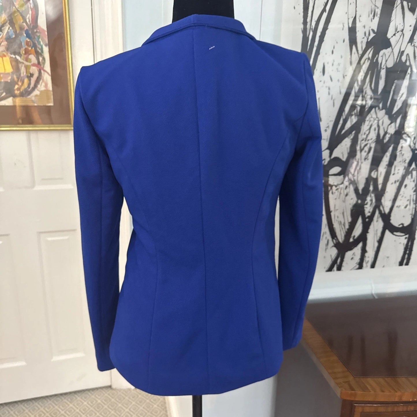 Dana Bucham - Royal Blue Notched Lapel Blazer with Front Zipper Pockets